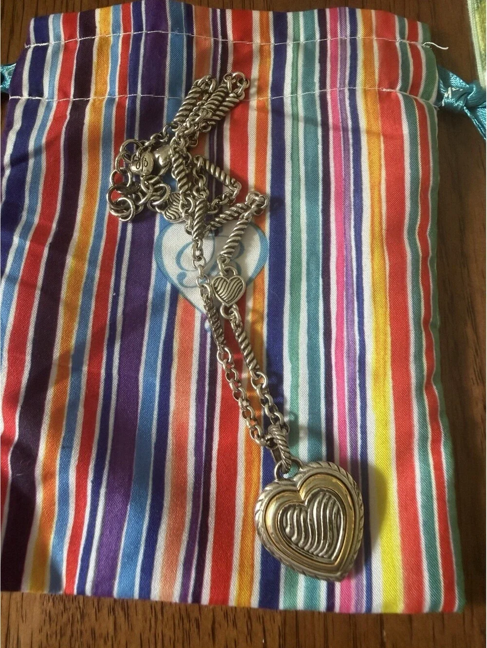 Brighton Reversible Heart Pendant  Silver Tone Red Heart Necklace